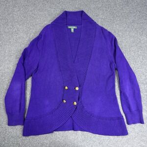 Lauren Ralph Lauren Purple Cotton Shawl Cardigan Gold Buttons Womens XL